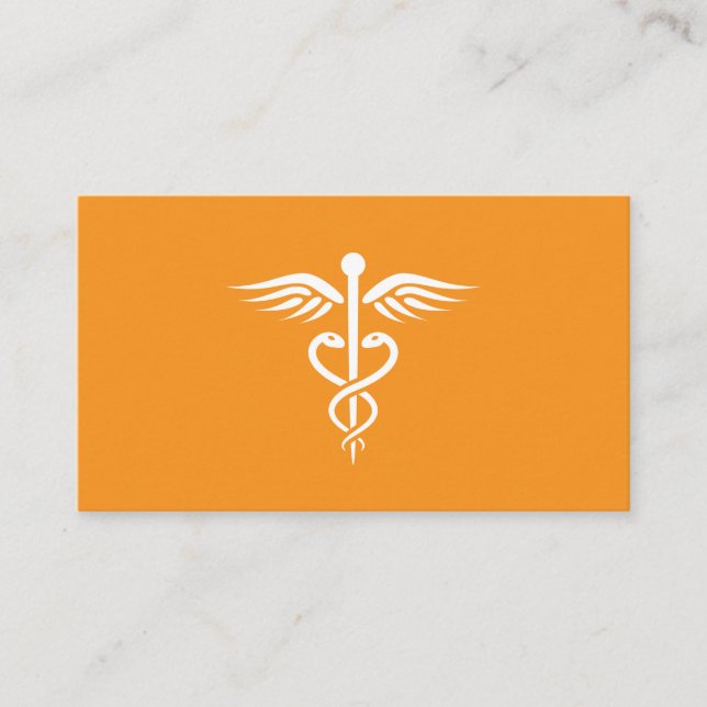 Tarjeta De Visita médica médico moderno y elegante naranja caduceus (Anverso)