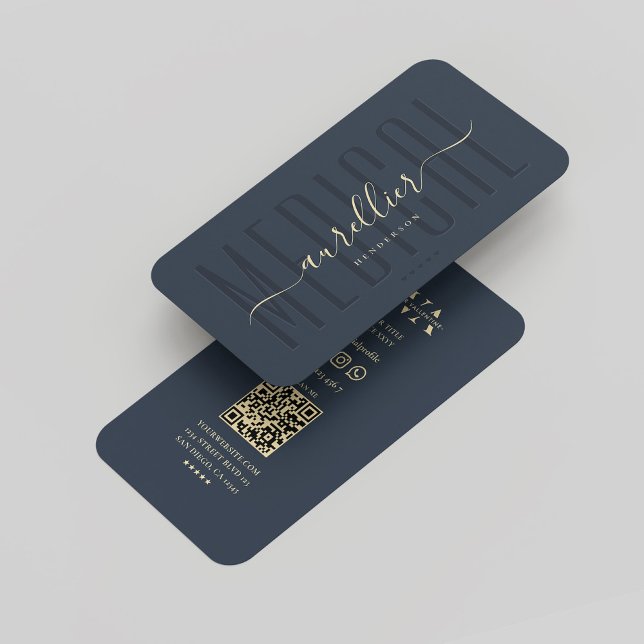 Tarjeta De Visita Médica médico Monograma elegante azul oscuro moder (Medical Doctor Monogram Elegant Modern Dark Blue Business Card
)