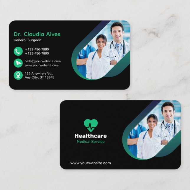Tarjeta de visita médica moderna creativa verde ne (Anverso / Reverso)