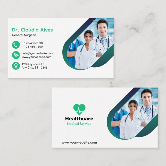Tarjeta de visita médica moderna creativa y verde  (Anverso / Reverso)