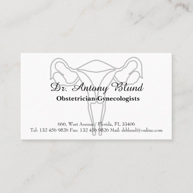 Tarjeta De Visita Médica Obstetricista OBGYN Elegante Uterus Cervix (Anverso)