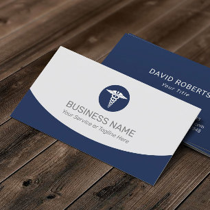 Tarjeta De Visita Medical Caduceus Logo Professional Navy Blue
