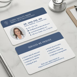 Tarjeta De Visita Medical Doctor Photo Modern Navy Blue Clinic