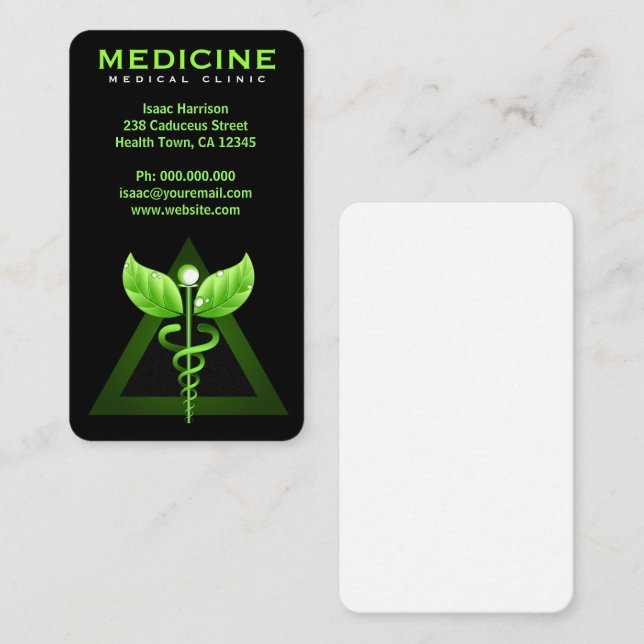 Tarjeta De Visita Medicina alternativa Caducto verde negro vertical (Anverso / Reverso)