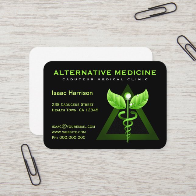 Tarjeta De Visita Medicina Alternativa Única Caducto Verde Negro (Anverso/Reverso In Situ)