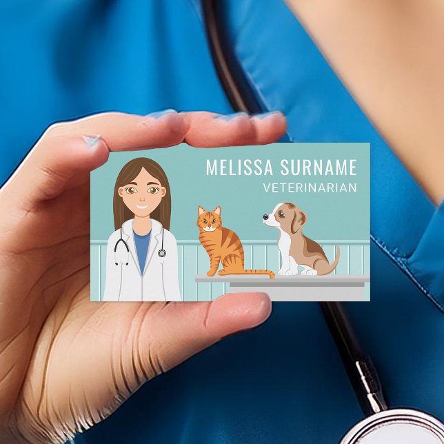 Tarjeta De Visita Medicina Veterinaria Vet Mujer Médico Cuidado de M (Front)