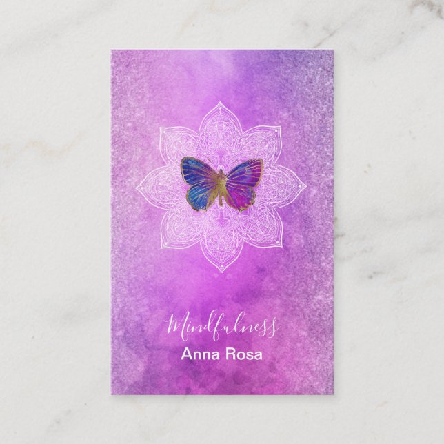 Tarjeta De Visita *~* Medición, atención Mandala Mariposa Reiki (Anverso)