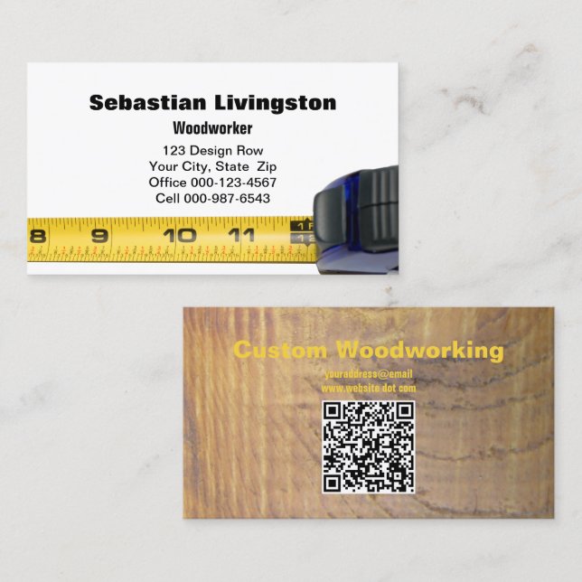 Tarjeta De Visita Medición del código QR profesional de madera de ci (Anverso / Reverso)