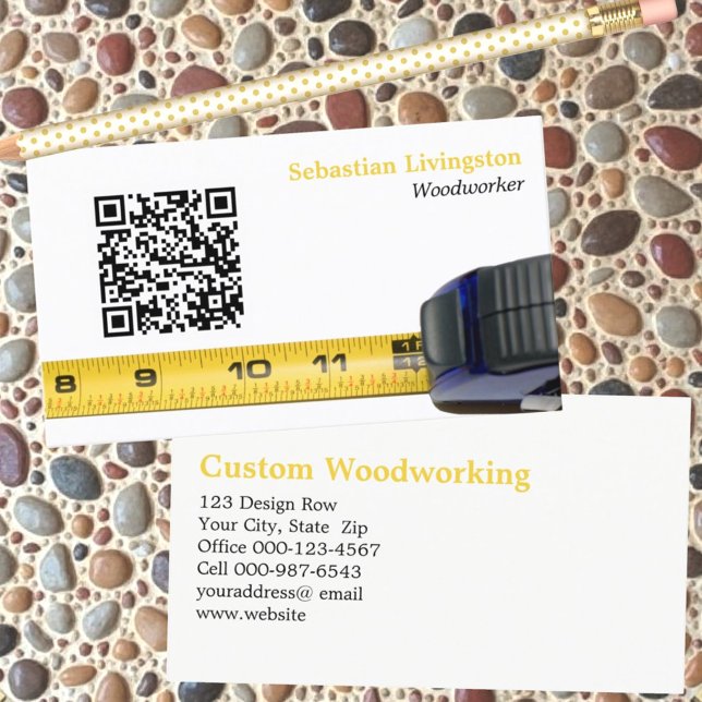 Tarjeta De Visita Medición del código QR profesional de madera de ci (business card template front and back with QR code)