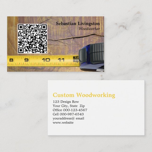 Tarjeta De Visita Medición del código QR profesional de madera de ci (Anverso / Reverso)