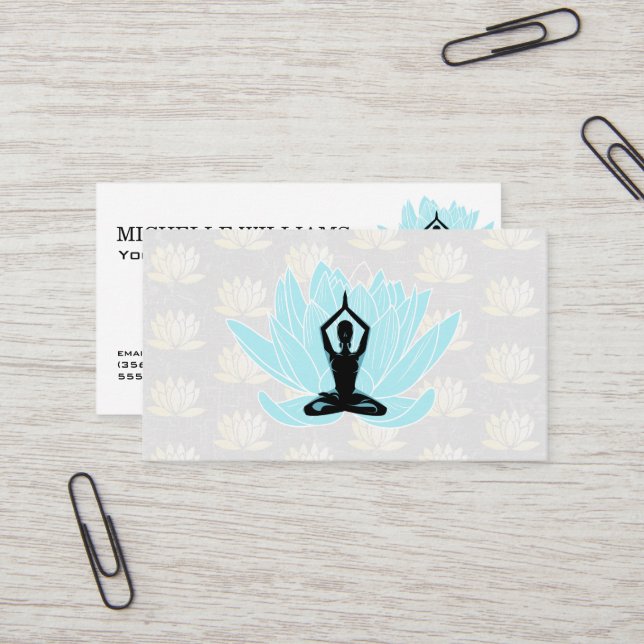 Tarjeta De Visita Medición del yoga | Patrón azul de flores de Lotus (Anverso/Reverso In Situ)