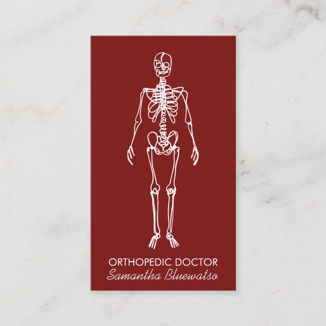 Tarjeta De Visita Médico Borgoña Rojo Oscuro Skeleton ortopédico (Anverso)