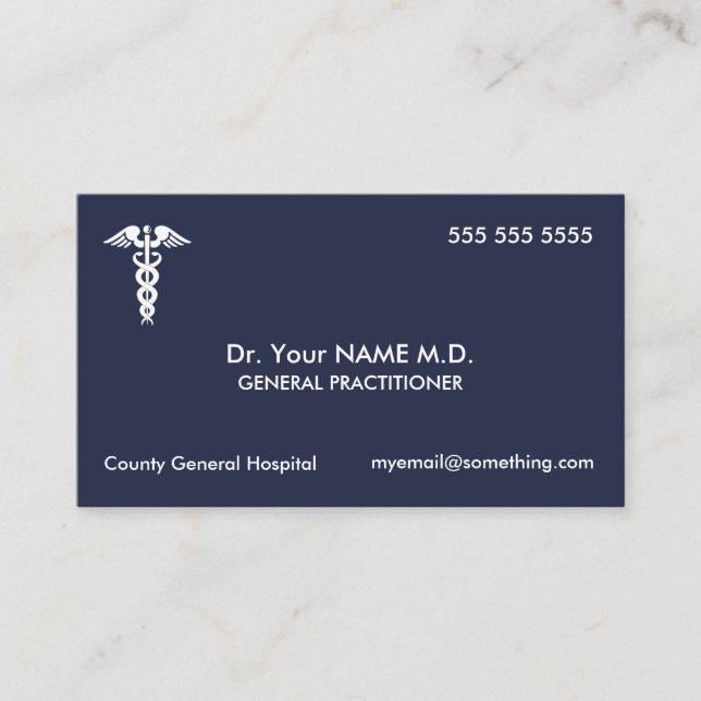 Tarjeta De Visita Médico Caduceus Blue (Anverso)