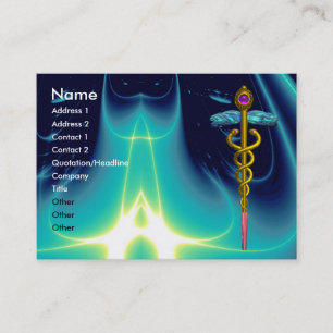 Tarjeta De Visita MÉDICO CADUCEUS DE ORO, SÍMBOLO MÉDICO Turquesa az