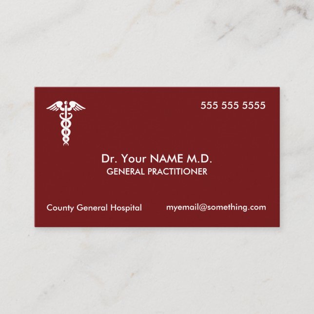 Tarjeta De Visita Médico Caduceus Red (Anverso)