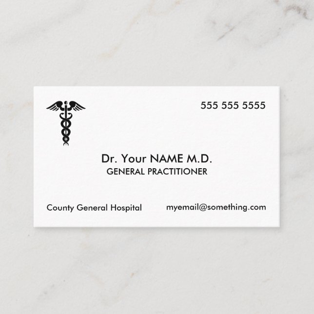 Tarjeta De Visita Médico Caduceus White (Anverso)