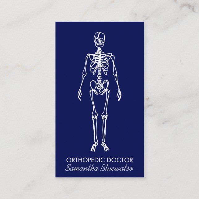 Tarjeta De Visita Médico de la Marina Azul Oscura Skeleton ortopédic (Anverso)