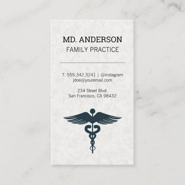 Tarjeta De Visita Médico familiar | MD de prácticas | Símbolo médico (Anverso)