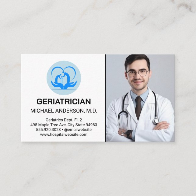 Tarjeta De Visita Médico masculino en Lab Coat | Geriatrista (Anverso)