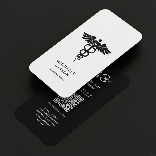 Tarjeta De Visita Médico médico de enfermería Caduceus Elegant Blanc (Nurse Medical Doctor Caduceus Elegant White Black Business Card
)