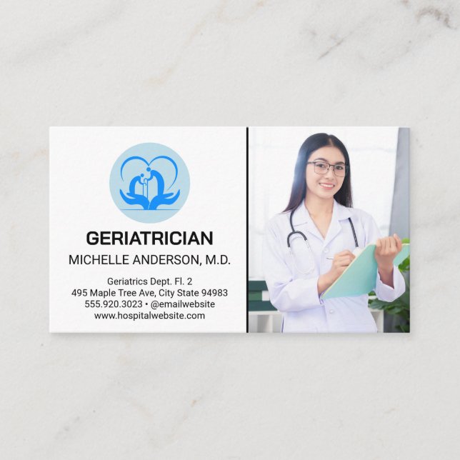 Tarjeta De Visita Médico Médico de la Joven | Geriatrista (Anverso)