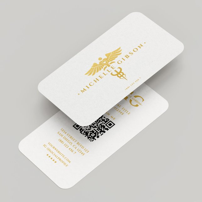 Tarjeta De Visita Médico médico Enfermera Caduceus Elegante Oro Blan (Medical Doctor Nurse Caduceus Elegant White Gold Business Card
)
