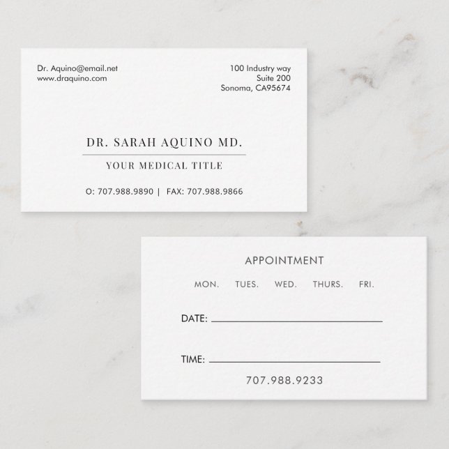 Tarjeta De Visita Médico Minimalista simple (Anverso / Reverso)