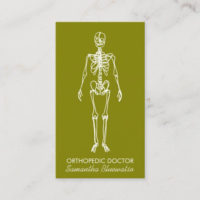 Tarjeta De Visita Médico verde oliva Skeleton ortopédico (Anverso)