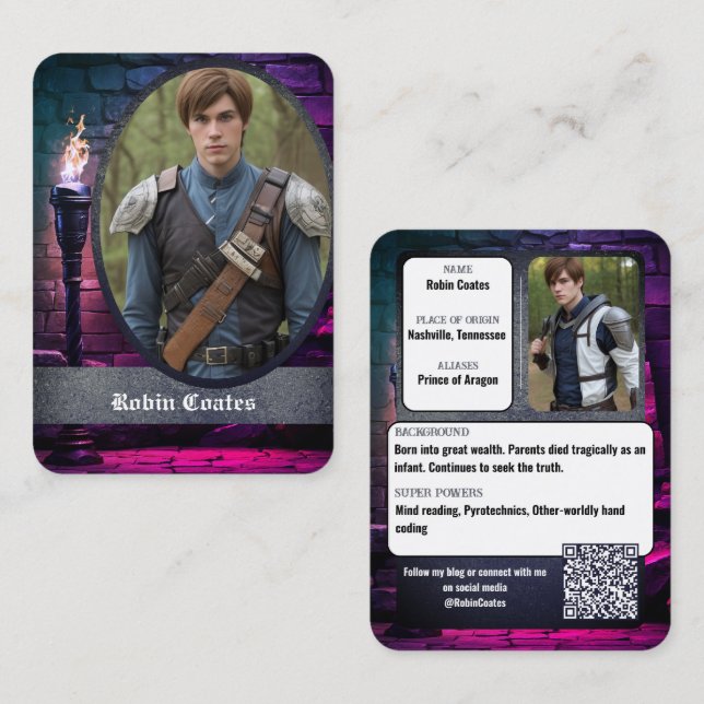 Tarjeta De Visita Medieval Coscard Cosplay Trading Cards | QR Code (Anverso / Reverso)