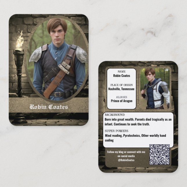 Tarjeta De Visita Medieval Coscard Cosplay Trading Cards | QR Code (Anverso / Reverso)