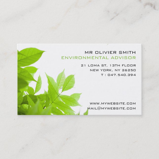 Tarjeta de visita medio ambiente y de naturaleza. (Anverso)