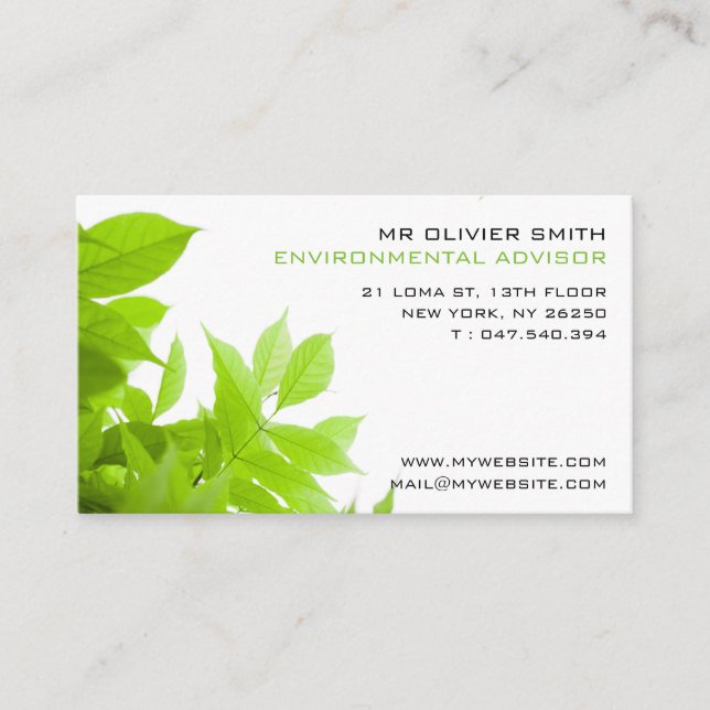 Tarjeta de visita medio ambiente y de naturaleza. (Anverso)