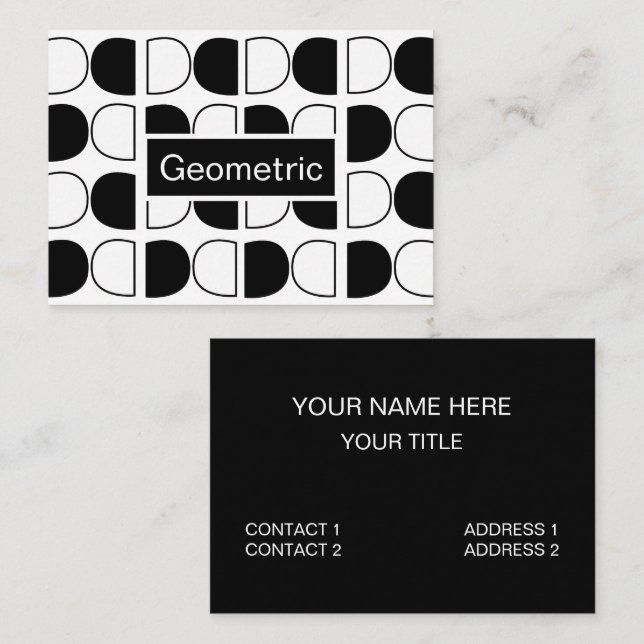Tarjeta De Visita Medio Círculo Geométrico Negro y Blanco (Anverso / Reverso)