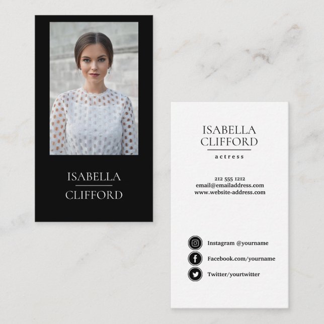 Tarjeta De Visita Medios blancos del Social de la foto del negro (Anverso / Reverso)