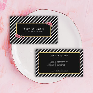 Tarjeta De Visita Medios florales blancos negros del Social del