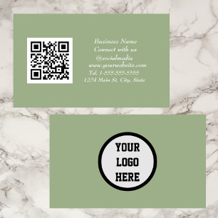 Tarjeta De Visita Medios sociales Código QR Verde sabio escaneado