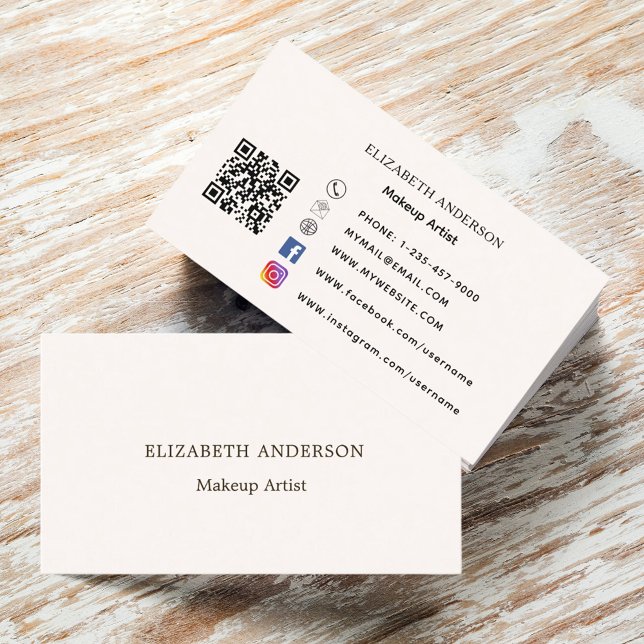 Tarjeta De Visita Medios sociales de código qr crema beige (Subido por el creador)