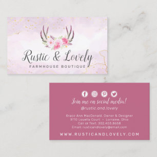Tarjeta De Visita Medios sociales de Rubor Pink Gold Rustic Floral A
