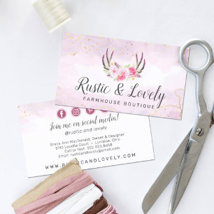 Tarjeta De Visita Medios sociales de Rubor Pink Gold Rustic Floral A