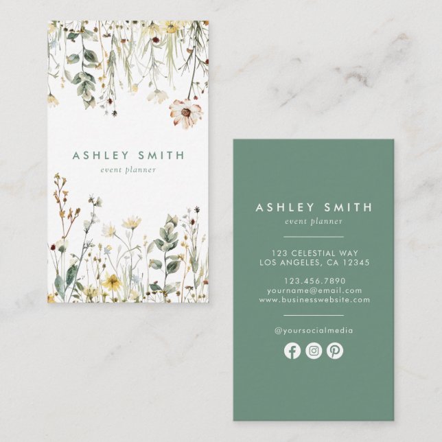 Tarjeta De Visita Medios sociales del campo de las flores silvestres (Anverso / Reverso)