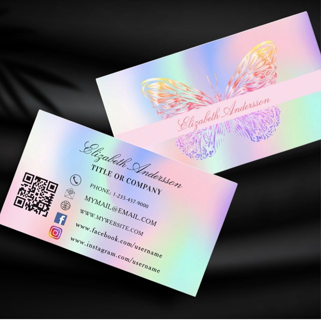 Tarjeta De Visita Medios sociales holográficos de mariposa rosa códi (Subido por el creador)