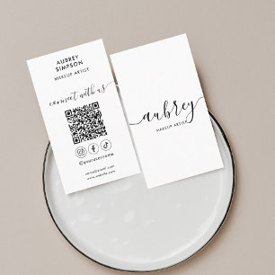Tarjeta De Visita Medios sociales QR Code Girly Calligraphy White