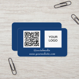 Tarjeta De Visita Medios sociales QR Code Navy Blue Professional Mod