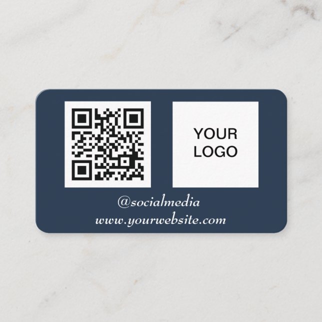 Tarjeta De Visita Medios sociales QR Code Navy Blue Professional Mod (Anverso)