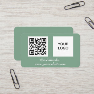 Tarjeta De Visita Medios sociales QR Code Sage Green Profesional