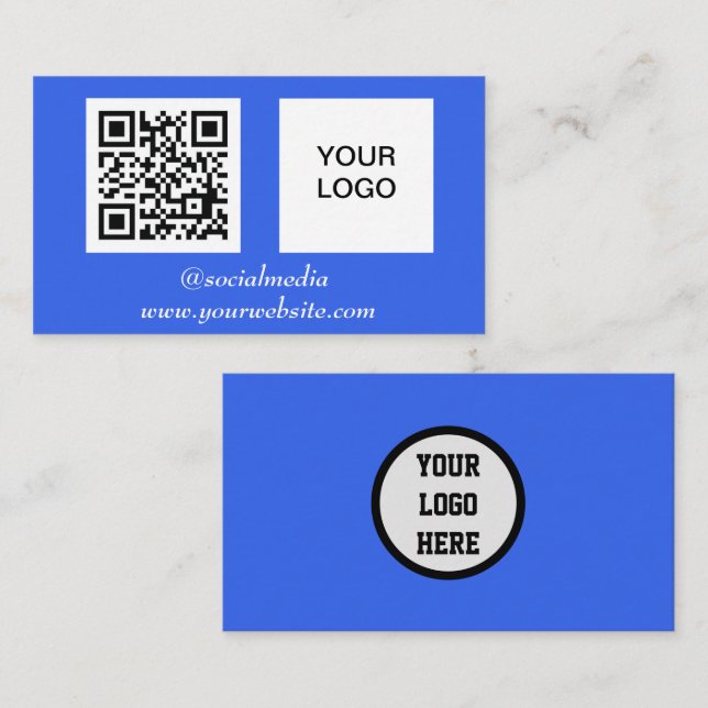 Tarjeta De Visita Medios sociales QR Código Azul Profesional Moderno (Anverso / Reverso)