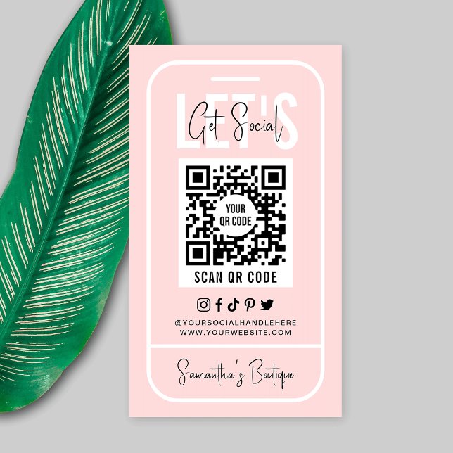 Tarjeta De Visita Medios sociales QR Código Empresas modernas de col (Trendy blush pink social media QR code business cards with fully editable text and colors)