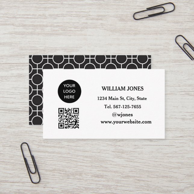 Tarjeta De Visita Medios sociales QR Código escaneado negro moderno (Anverso/Reverso In Situ)