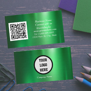 Tarjeta De Visita Medios sociales QR Código Metálico Verde Escaneado