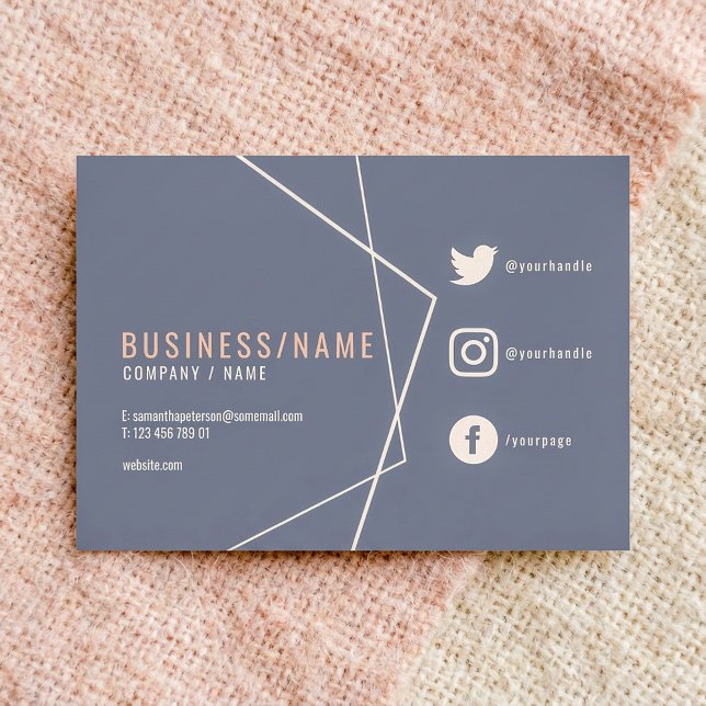 Tarjeta De Visita Medios sociales rurales azules y rosas (Blue and pink rustic social media business card.)